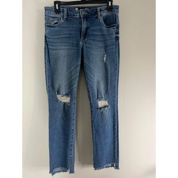 Kut from the Kloth Denim - KUT from the Kloth Distressed Raw Hem Straight Leg Jeans‎ Blue Size 4 KP0937MA4